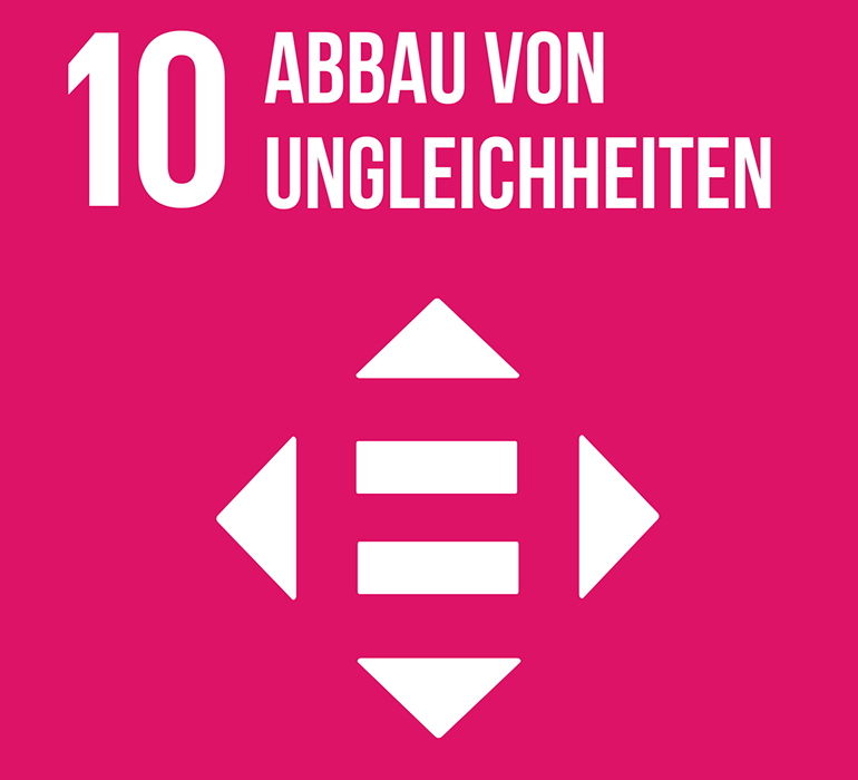 Weiße Schrift auf rosa Hintergrund: 10 Abbau von Ungleichheiten.