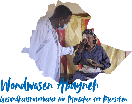 Doktor mit älterer Frau mit Augenverband in Äthiopien