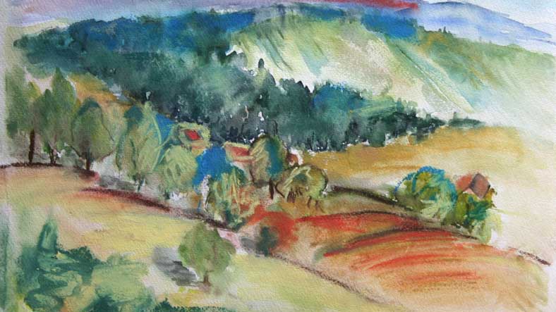 Das Bild zeigt eine abstrake Malerei von der freischaffenden Künstlerin Karin Westreicher.