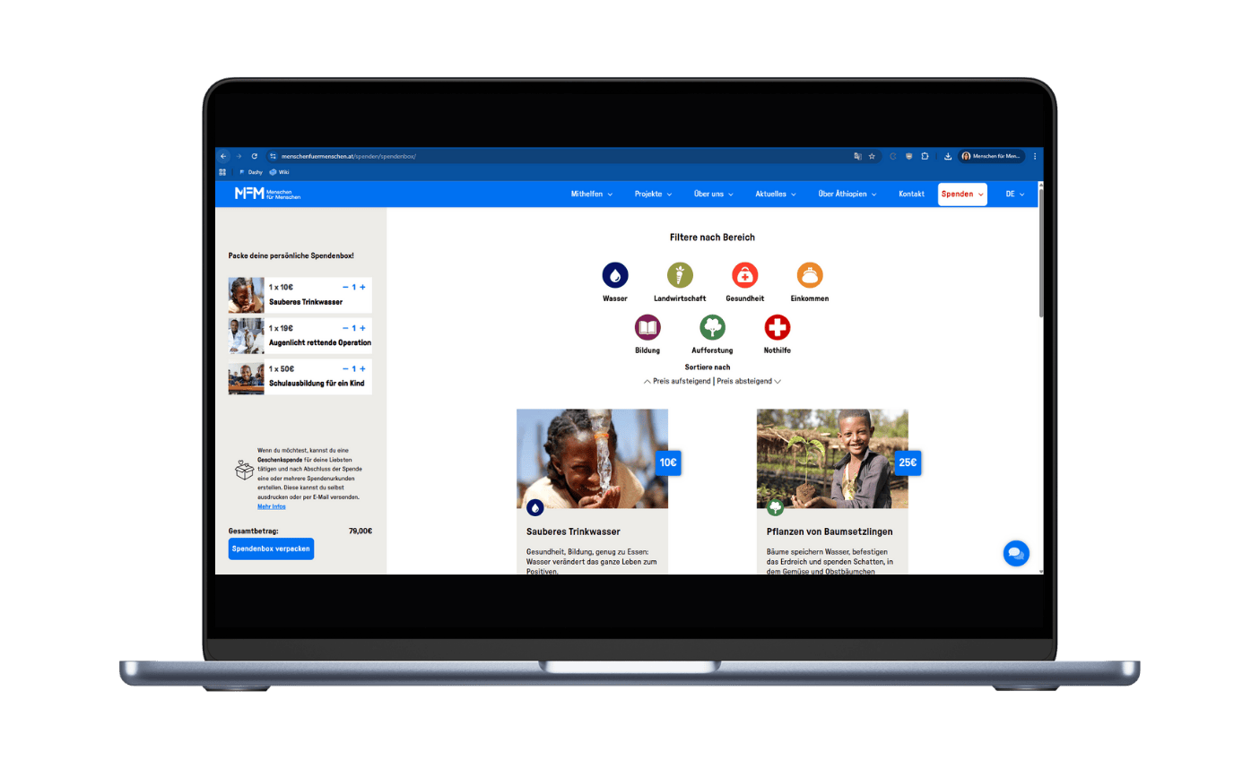 Screenshot der Spendenbox von Menschen für Menschen
